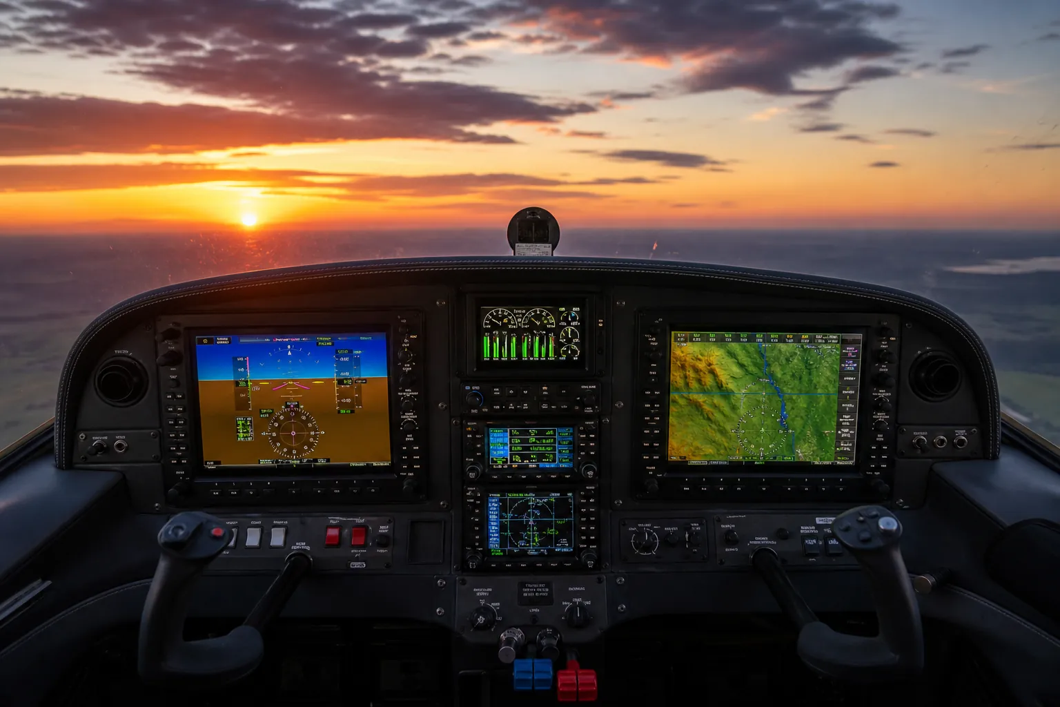 Glass cockpit with engine monitoring displays